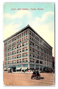 Postcard Mills Building Topeka Kansas Antique Automobiles c1914 Postmark