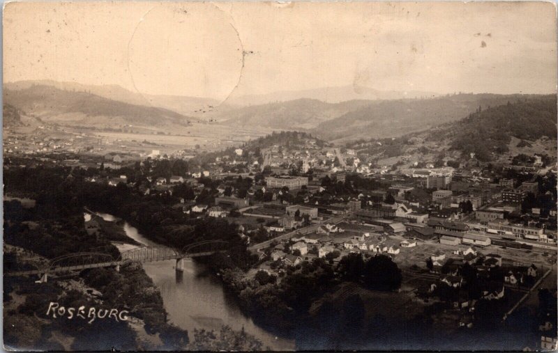 Real Photo Postcard Aerial View of Roseburg, Oregon