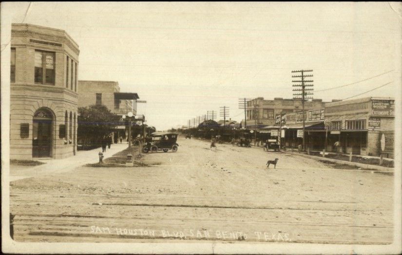 San Benito TX Sam Houston Blvd. Street Scene c1910 Real Photo Postcard