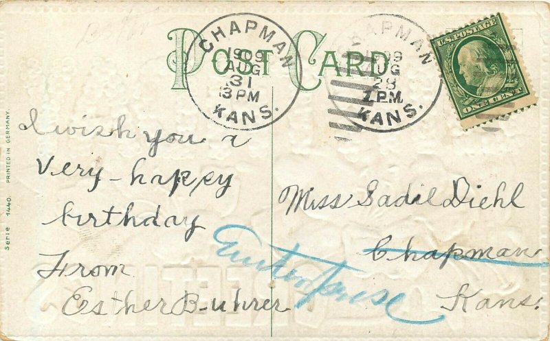 c1910 Postcard 1440 Birthday Greetings Glossy Embossed Brightly Colored Azalea