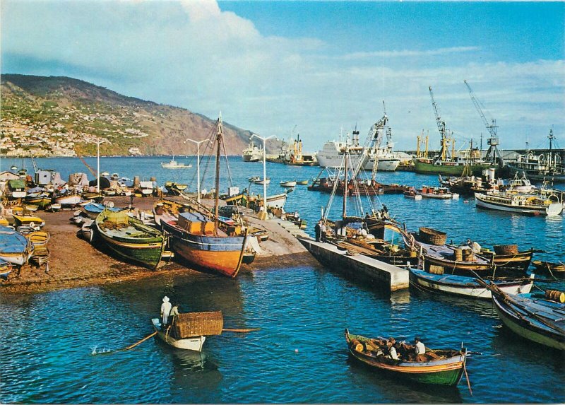 Portugal Postcard Madeira Funchal port image rowing boats ships vessels