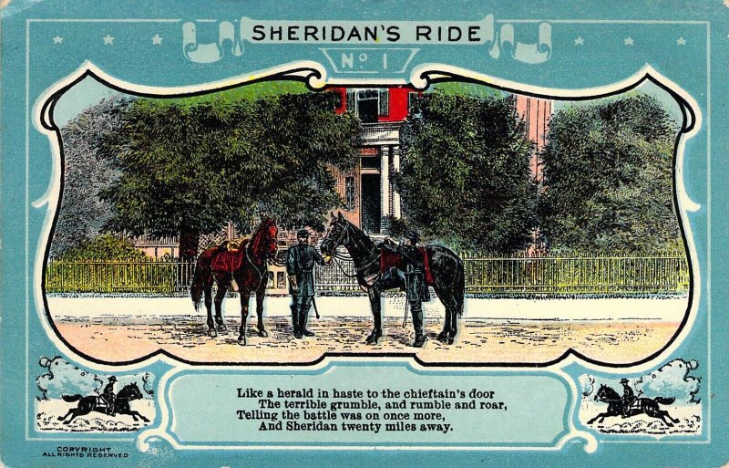 Civil War, Sheridan's Ride, Number 1,  Old Postcard