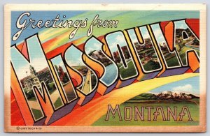 1942 Greetings From Missoula Montana Grounds View Large Letter Posted Postcard