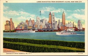 New York City Lower Manhattan From Governor's Island 1940 Curteich