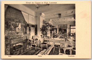 Lucerne Switzerland, Hôtel du Cygne et Rigi, Interior Marble Fireplace, Postcard