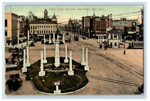 1911 Public Square And North Main Street Trolley Lima Ohio OH Antique Postcard