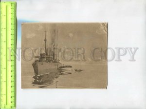 476832 WWI cruiser and airplane Vintage book illustration