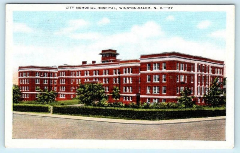 WINSTON-SALEM, North Carolina NC ~ CITY MEMORIAL HOSPITAL c1940s Linen  Postcard