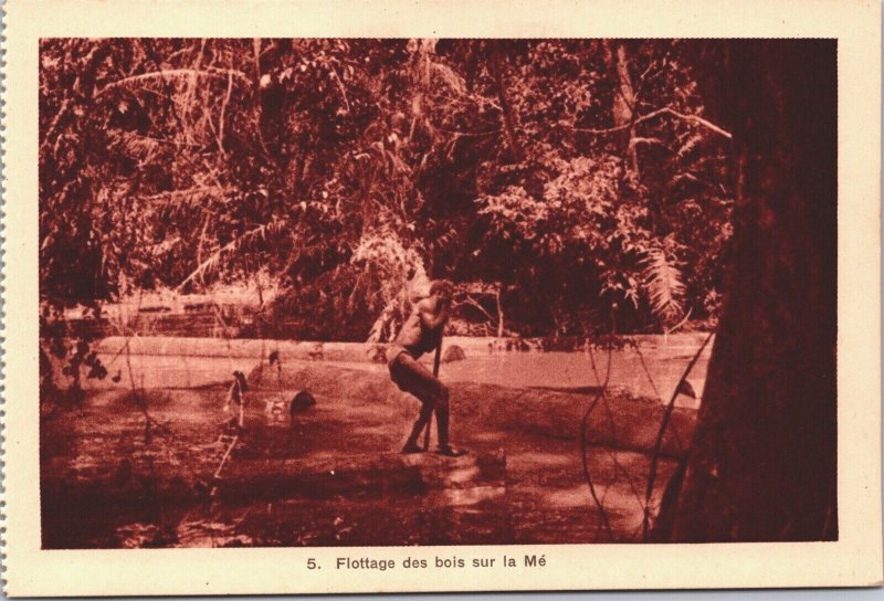 Congo Flottage de Bois Sur la Mé Africa Vintage Postcard 03.83 