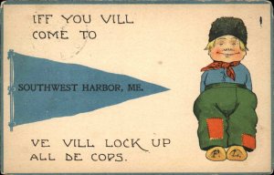 Southwest Harbor Maine ME Little Dutch Boy Pennant c1910 Vintage Postcard