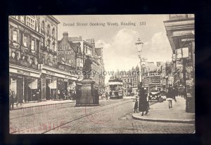 TQ2995 - Berkshire - Monument & Tram along Broad Street in Reading - postcard