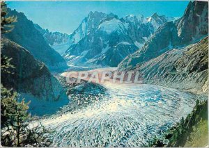 Modern Postcard Chamonix Montenvers 1909 m Glacier Mer de Glace and the Grand...