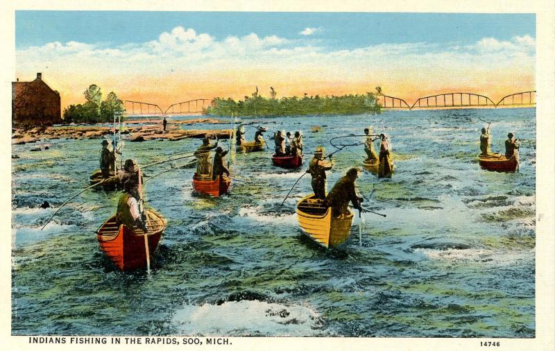 MI - Sault Ste. Marie. Indians Fishing in the Rapids