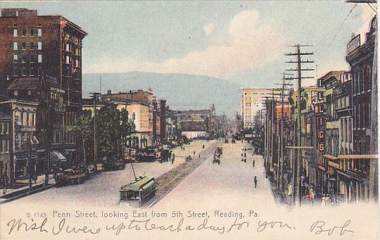 Pennsylvania Reading Trolley On Penn Street Looking East From 5th Street 1906