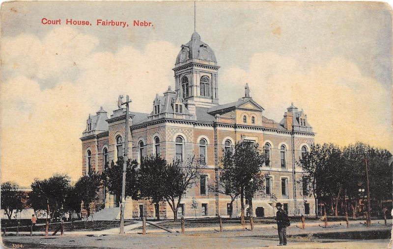 C66/ Fairbury Nebraska Ne Postcard c1910 Court House Building 