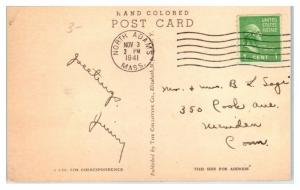 1941 Hairpin Turn, Mohawk Trail, MA Hand-Colored Postcard