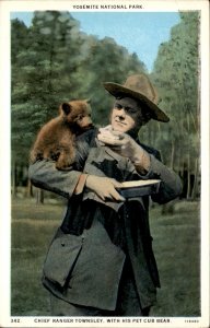Yosemite Nat Park California Ranger Townsley Bear Cub Vintage Postcard