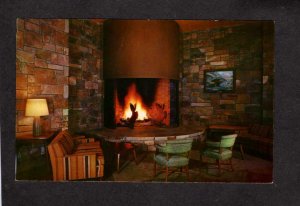 WY Fireplace Jackson Lake Lodge Hotel Wyoming Postcard Interior View