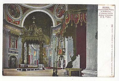 Italy Roma Rome St Peters Basilica Vatican Bronze Statue Interior UDB Postcard