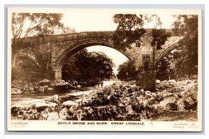 RPPC Devils Bridge and River Kirkby Lonsdale Cumbria England UNP Postcard U24