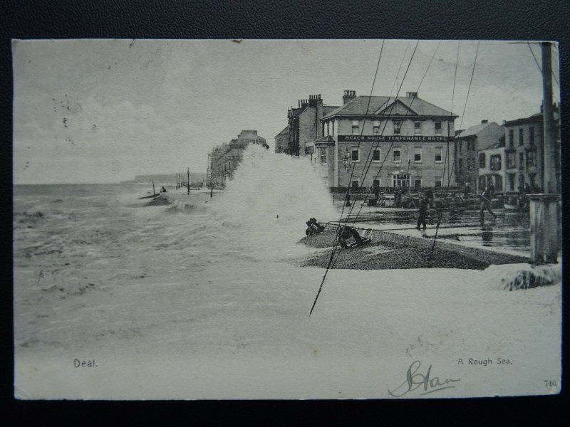 Kent DEAL A Rough Sea showing THE BEACH HOUSE TEMPERANCE HOTEL c1904 by J. Davis