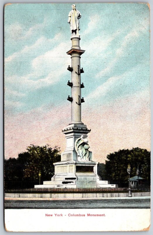 Vtg New York City NY Columbus Monument Statue 1910s View Old Postcard