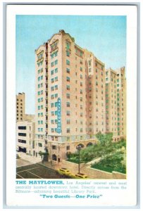 c1940 Mayflower Hotel Building Road Street Cars Los Angeles California Postcard