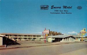 Farmington New Mexico birds eye view Encore Motel entrance vintage pc Z16405