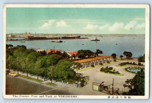 Yokohama Japan Postcard The Center Pier and Park 1954 Vintage Posted