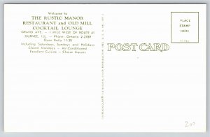 Gurnee Illinois~The Rustic Manor Restaurant & Old Mill Cocktail Lounge~Postcard