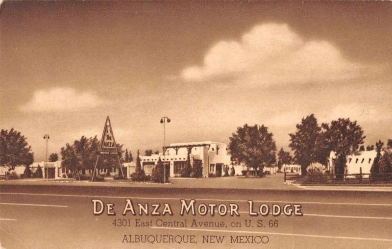 Albuquerque New Mexico view of De Anza Motor Lodge Route 66 antique pc Y11644