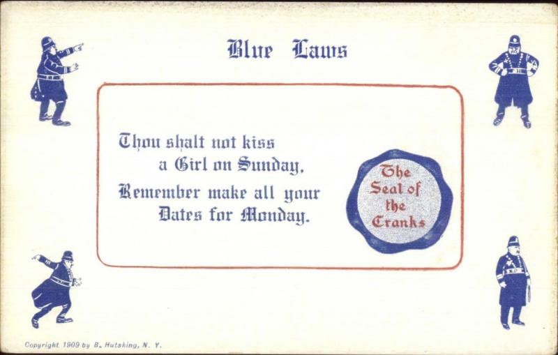 Blue Laws Spoof Humor Cops Police SEAL OF THE CRANKS Social History Postcard