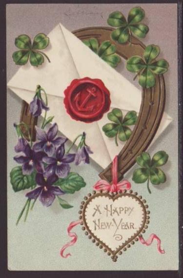 A Happy New Year,Horseshoe Postcard 