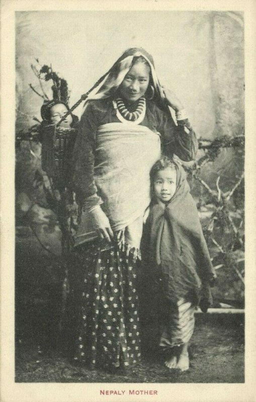 nepal, Nepalese Mother and Children, Nose Jewelry (1910s) Postcard (1)