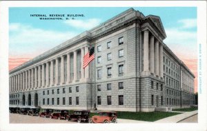 Washington DC postcard  - Internal Revenue Building  with antique cars