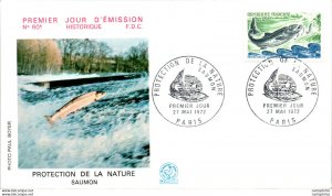 FDC France  Protection de la Nature Saumon paris 1972 Poisson Peche