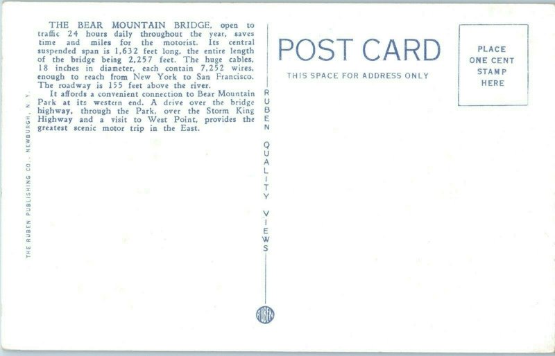 Aerial View Postcard Bear Mountain Hudson River Bridge New York