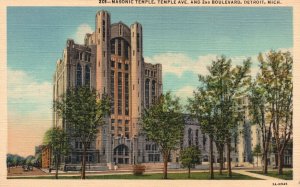 Vintage Postcard Masonic Temple Historical Building Landmark Detroit Michigan MI