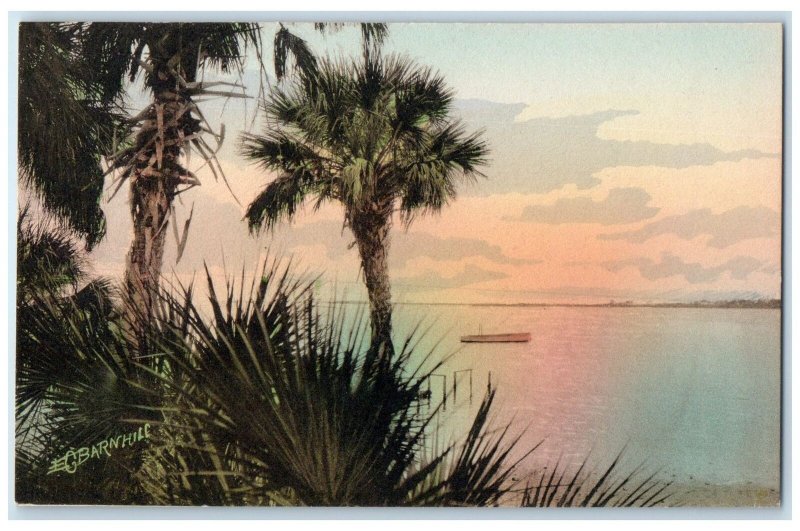 c1910s Sunset On Boca Ciega Bay St. Petersburg Florida FL Unposted Boat Postcard