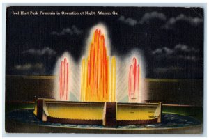 1934 Hurt Park Fountain In Operation At Night Atlanta GA Soldier Mail Postcard