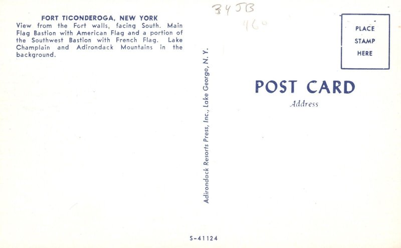 Vintage Postcard Fort Walls Facing South Main Flag Bastion Fort Ticonderoga NY