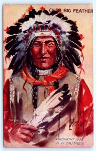 Native American CHEIF BIG FEATHER Peterson Art Embossed 1909 HH Tammen Postcard