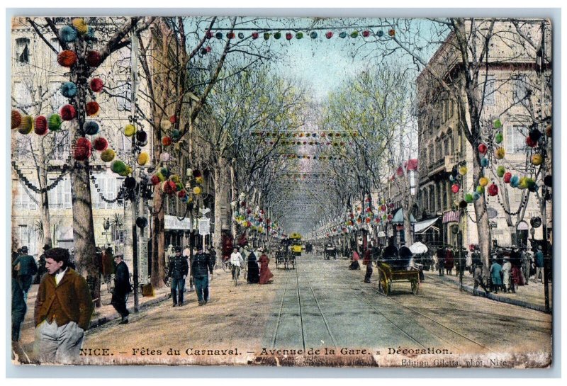 Nice France Postcard Carnival Festivals Avenue From the station Decoration 1907