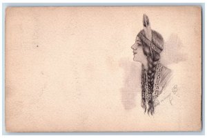 Cobb Shinn Artist Signed Postcard Indian Woman Frankfort Indiana IN 1908 Antique