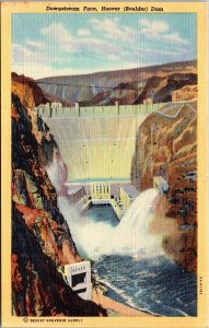 Vtg Arizona AZ Nevada NV Downstream Face Hoover Boulder Dam 1930s Linen Postcard