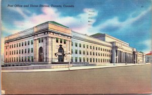 Canada Post Office and Union Station Toronto Canada Linen Postcard C081