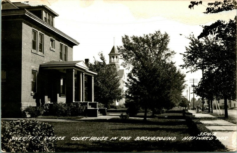 Vtg Postcard RPPC 1940s Hayward Wisconsin WI Sherrif's House & Court House UNP