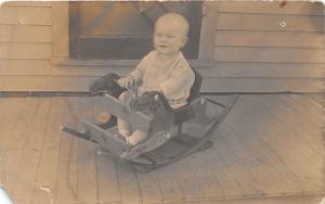 B47/ Unique Real Photo RPPC Postcard c1910 Child in Rocking Horse Toy Action