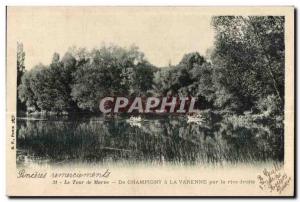 Old Postcard The Marne Champigny Tower in La Varenne by the bank drolte