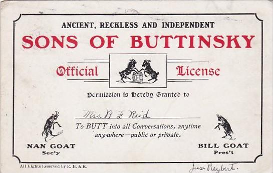 Humour Sons Of Buttinsky Official License 1906